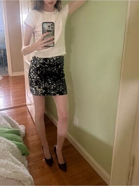 Express Black Sequin/Velvet Mini Skirt